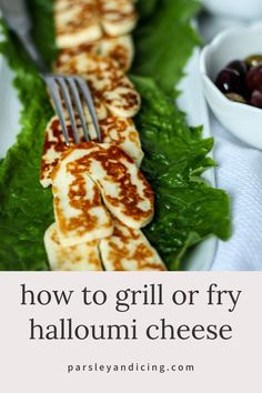 how to grill or fry halloui cheese on toasted bread with olives