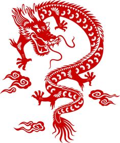 a red paper cut design of a dragon