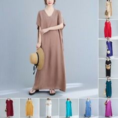 Premium Quality Lady Maxi Dress Short Sleeve V-neck Oversized Solid Loose Boho Summer Casual, Stunning Womens Dresses Relaxed Fit Solid Color V-neck Maxi Dress, Spring Casual Maxi Dress With Batwing Sleeve, Casual Spring Maxi Dress With Batwing Sleeves, Oversized Solid V-neck Dress, Casual Summer Dresses With Batwing Sleeves, Maxi Dress Short, Dress Short Sleeve, Boho Summer, Dress Short