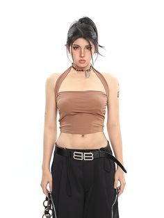 7 Spring Solid Y2k Crop Top, Spring Y2k Style Crop Top, Fitted Solid Brown Tops, Trendy Solid Brown Tops, Fitted Brown Solid Color Top, Chic Brown Crop Top For Spring, Fitted Brown Basic Crop Top, Fitted Brown Crop Top For Spring, Trendy Brown Crop Top For Spring