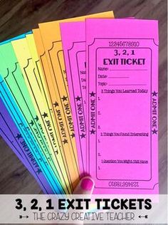 colorful tickets are being held up in front of the camera with text reading 3, 2, 1 exit tickets