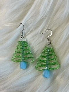 Holiday Green/Blue Ribbon Christmas Tree Earrings Handcrafted FAST SHIPPING | eBay Blue Ribbon Christmas Tree, Blue Ribbon Christmas, Christmas Earings, Christmas Earrings Handmade, Ribbon Christmas Tree, Ribbon Earrings, Artisan Jewelry Earrings, Ribbon Christmas, Tree Earrings