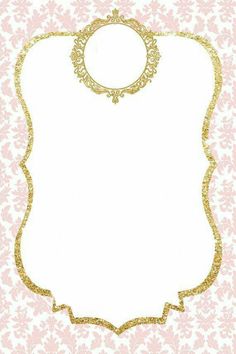 a pink and gold background with an ornate frame in the middle, on top of a white