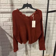 Distressed Burnt Orange Never Been Worn, Perfect Condition Cropped Measurements Are In Picture Nonsmoker Household Burnt Sienna Sweater, Burnt Orange Top Outfit, Orange Top Outfit, Burnt Orange Top, Cream Knit Cardigan, Distressed Sweater, Duster Cardigan Sweater, Oversized Sweater Cardigan, Cable Knit Turtleneck Sweater