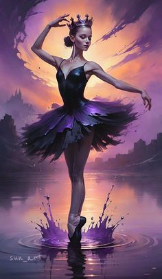 a painting of a ballerina dancing in the water