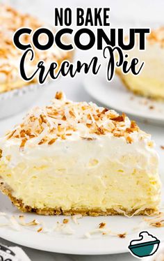 no bake coconut cream pie on a white plate