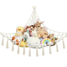 SPACE SAVING: This toy storage hammock with tassel will not take up extra floor space while getting the kid's toys off the ground.The large triangular toy net can be conveniently hung on a corner of the wall in place of bean bags, storage baskets, and boxes to display the kids' stuffed toys, eliminating clutter and freeing up play space for your children. EASY INSTALLATION: It includes 1 storage net, 4 metal hooks. Simply find the perfect spot and install your toy net storage hammock. Practical Toy Storage Hammock, Storage Hammock, Stuffed Animal Net, Stuffed Animal Hammock, Toy Net, Net Storage, Toy Hammock, Bags Storage, Boho Room Decor