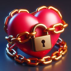 two red hearts locked in chains with a padlock attached to the lock on them