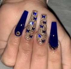 Gold Acrylic Nails, Blue Acrylic Nails, Long Acrylic Nails Coffin, Long Square Acrylic Nails, Bling Acrylic Nails, Acrylic Nails Coffin Short, Summer Acrylic Nails, Butterfly Nail, Pink Acrylic Nails