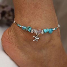 Tassel Anklet, Leg Jewelry, Turquoise Bangle, Starfish Anklets, Beaded Starfish, Anklet Chain, Anklets For Women, Beaded Ankle Bracelets, Necklace Luxury