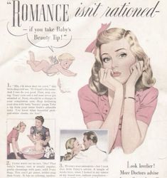 an old advertisement for women's beauty products from the 1950's, featuring a woman with her hands on her face