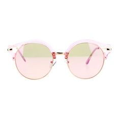 SA106 retro vintage style hippie groovy round half rim color mirror sunglasses. (ss6939cryrv) Size: one size.  Color: Pink.  Gender: female.  Age Group: adult. Retro Pink Cat Eye Sunglasses, Retro Pink Sunglasses For Spring, Spring Retro Cat Eye Sunglasses With Polarized Lenses, Pink Sunglasses With Mirrored Lenses And Round Frame, Pink Round Frame Sunglasses With Mirrored Lenses, Summer Polarized Round Frame Cat Eye Sunglasses, Trendy Round Frame Cat Eye Sunglasses For Summer, Summer Polarized Cat Eye Sunglasses With Round Frame, Summer Cat Eye Polarized Sunglasses With Round Frame