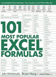 the book cover for 101 most popular excel formulas