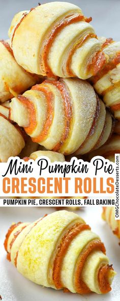 mini pumpkin pie crescent rolls on a white plate