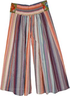 Striped Cotton Wide Leg Pants, Cotton Wide Leg Pants With Vertical Stripes, Cotton Wide Leg Trousers With Vertical Stripes, Striped Cotton Wide Leg Bottoms, Striped Wide Leg Cotton Bottoms, Spring Cotton Wide Leg Pants With Vertical Stripes, Striped Wide-leg Cotton Pants, Spring Wide Leg Cotton Pants With Vertical Stripes, Striped Beach Pants With Elastic Waistband