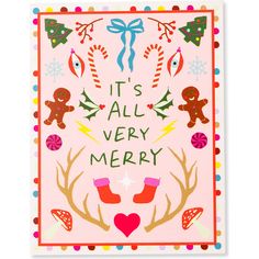 it's all very merry christmas card with gingerbreads and candy canes