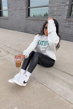 Sweatshirt outfit ideas High Top Leggings Outfit, Black And White Sneakers Women Outfit, Moto Leather Leggings Outfit, Leather Leggings Sweatshirt Outfit, Black Leggings Sneakers Outfit, Leather Leggings Sneakers Outfits, Nike High Tops Outfit Summer, October 2023 Outfits, Leather Leggings And High Top Sneakers