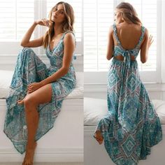 Bohemian Sexy Backless Maxi Dress– Boho Beach Hut Backless Dress Summer, Backless Long Dress, Floral Print Dress Long, Floral Dresses Long, Summer Fashion Dresses, Backless Maxi Dresses, Bohemian Floral, Women Maxi, Boho Maxi