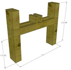 a wooden table with measurements for the top and bottom pieces, including two legs on each side