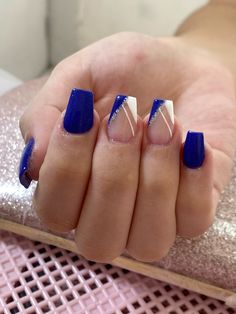 Cute Royal Blue Nail Ideas, Royal Blue Gel Nails Short, Ffa Nails Ideas Blue Gold, Cute Royal Blue Nails, Simple Blue Nail Designs, Blue Homecoming Nails, Royal Blue Nails Designs, Cobalt Blue Nails