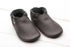 "Handmade high-quality dark gray leather baby shoes with a soft sole. This baby shoes will be a great birthday or baby shower gift. Evtodi. Our buyers receive high-quality genuine leather shoes at an affordable price. NOTE: The age is just as reference. Choose the correct size by the shoes sole length, not the age. 👉 1. If you want a suede sole, just send me a message. When you buy shoes, then in the \"Add a note to EVTODI\" write that the sole of these shoes should be done with suede side outw Leather Moccasins With Soft Sole As Gift, Leather Booties With Soft Sole For Gift, Leather Booties With Soft Sole As Gift, Gift Leather Booties With Soft Sole, Non-slip Leather Slip-on Booties, Leather Slip-on Booties With Non-slip Sole, Leather Slip-on Booties With Soft Sole, Personalized Leather Gifts, Infant Shoes