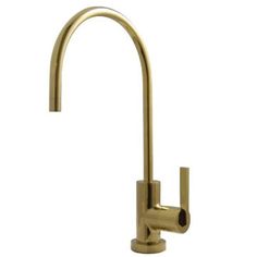 a brass colored faucet with the handle extended to it's left side