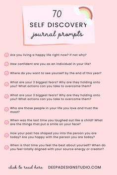 a pink poster with the words 70 self discovery journal