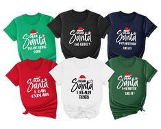 "Family Christmas Tee, Christmas Shirt, Santa Shirt, Dear Santa quote Shirt, Christmas Matching Tee, Matching Family Christmas, Dear santa  HOW TO ORDER: 1. Please, Check and Review all Photos. 2. Select Your T-Shirt Color/Size and Text Color from drop-down menus. 3. Choose Your Quantity as much as you want. 4. Type your design color. 5. Click \"Add To Cart\". 6. Click \"Proceed to check out\" 7. When you check out, you can add a note to the seller for any request For multiple items go back to t Santa Funny Quotes, Dear Santa Quotes, Dear Santa Funny, Santa Quotes, Christmas Dear, Personalized Christmas Shirts, Funny Holiday Shirts, Quotes Shirt, Cute Christmas Shirts