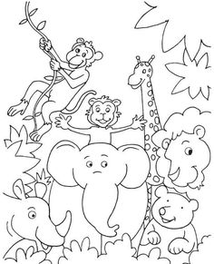 Jungle Coloring Pages, Zoo Coloring Pages, Zoo Animal Coloring Pages, Animals Coloring Pages For Kids, Jungle Thema, Preschool Coloring Pages, Animals Coloring Pages, Animals Coloring, Animal Coloring Books