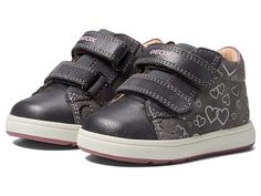 Geox Kids Biglia 15 (Toddler) - Girl's Shoes : Dark Grey/Dark Pink : Give a heart-felt pampered touch to those first little steps, getting Geox Kids Biglia 15 (Toddler). Leather and textile upper. Leather lining. Removable leather insole. Round toe. Double hook-and-loop straps. Heart details on side. Synthetic rubber outsole. Imported. Geox™ patented breathable shoe for active kids features a unique microporous membrane that absorbs and expels sweat while keeping water out. WARNING WARNING WARNI 1996 Retro Nuptse Jacket, Retro Nuptse Jacket, North Face Kids, Toddler Girl Shoes, Active Kids, Breathable Shoes, Synthetic Rubber, Felt Hearts, Wedge Sneaker