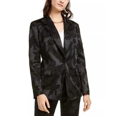 Women's Jacket Floral Jacquard Blazer Satin Xl. Fall Jacquard Blazer For Workwear, Black Jacquard Outerwear For Winter, Black Jacquard Winter Outerwear, Black Jacquard Outerwear For Fall, Chic Jacquard Outerwear For Party, Jacquard Blazer, Evening Blouses, Printed Tunic Tops, Blazer Designs