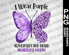 a purple butterfly with the words i wear purple on it's back and an awareness month