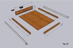 a wooden table with measurements for the top and bottom pieces, including an extension rod