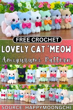 there are many crocheted kittens in different colors and sizes on this page