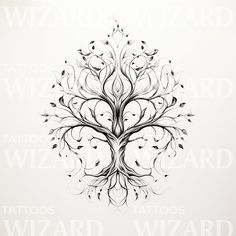 a tree with many branches and leaves in the shape of a heart on a white background