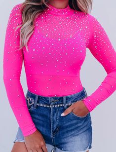 Please note that all presale items take up to 10-15 business days for shipment.*Due to being in the holiday season presale items can take an extended estimated time of up to 4 weeks+, you will be notified of any delays in the shipment that could take longer. Rhinestone Outfit, Western Top, Stand Neck, Casual Bodysuit, Pink Bodysuit, Mesh Bodysuit, Print Bodysuit, Mesh Long Sleeve, Lingerie Fashion