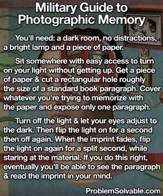 Photographic Memory, Random Tips, Ace Ventura, Survival Skills Life Hacks, Effective Study Tips, Working Memory, Teen Life Hacks