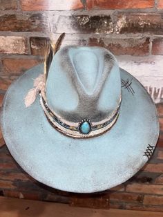 MY BABY BLUE Custom Burned Hat. - Etsy Rustic Handmade Adjustable Felt Hat, Blue Country Hat With Short Brim, Blue Hat With Curved Brim For Country Events, Handmade Cap For Rodeo, Blue Short Brim Hat For Country Events, Blue Short Brim Country Hat, Blue Curved Brim Hat For Country Events, Vintage Blue Adjustable Hat Bands, Blue Fedora For Country Events