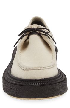 Set on a robust platform, this cream-colored boat shoe is fashioned from nubby suede with contrast laces and a tasteful apron toe. Lace-up style Leather upper/synthetic lining and sole Made in Portugal Designer Shoes Shoe Men, Boat Shoe, Up Styles, Boat Shoes, Designer Shoes, Apron, Shoes Mens, Leather Upper, Portugal