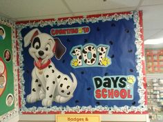 a bulletin board with a dalmatian dog on it