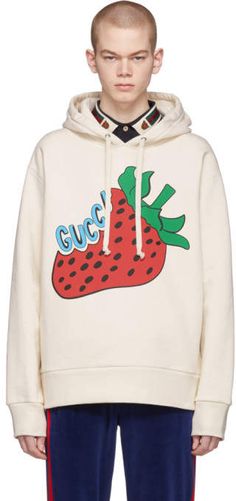 Gucci Off-White Oversized Strawberry Hoodie Gucci T Shirt Women, Coach Strawberry, Strawberry Hoodie, Gucci For Men, Gucci T Shirt, Embellished Clothing, Trendy Hoodies, Gucci Outfits, Cute Shirt Designs