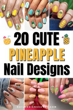 Pineapple Nails - These Pineapple nail designs are perfect for summer and easy to recreate. Get inspired by cute and trendy Pineapple nail art ideas, including pink Pineapple nails, blue Pineapple nails, and tropical Pineapple nail designs. Whether you prefer short nails or acrylics, these summer Pineapple nails will give you a fresh and fruity look. Learn more and get ready to rock your summer manicure! Nails With Pineapple, Nail Art Designs For Summer, Bright Pink Nails