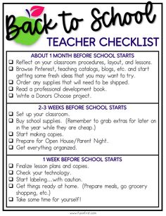 back to school checklist for teachers with the words back to school written on it