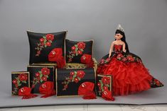 Looking for something extraordinary for that upcoming special occasion? Want to make it extra special? Purchase the personalization by selecting the personalization option under the Finishing tab in the drop down. This gorgeous Quinceanera gift set of handmade pillows are made of soft satin fabric. This elegant set features a beautiful design. We can make this set in many colors. Please message the color you desire the set to be made. We custom make this design in any color you wish. Please note Quince Doll, Quinceanera Pillow, Quinceanera Traditions, Charro Theme, Red Quinceanera Ideas, Quinceanera Accessories, Charro Quince, Vestido Charro, Xv Dresses