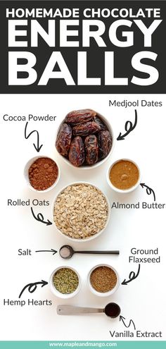 the ingredients for homemade chocolate energy balls