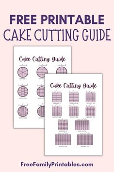 the cake cutting guide is shown with text that reads, free printable cake cutting guide