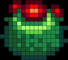 an image of a pixellated pattern in red, green and white with the shape of a flower