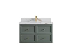 an image of a bathroom vanity with marble top and gold faucet on it