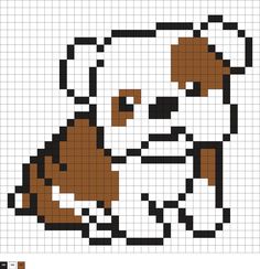 a cross stitch pattern with a brown and white dog sitting on it's side