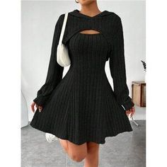 Variété Boutique | Skirts | Drop Shoulder Long Sleeve Super Crop Top And Dress Casual 2 Pieces Set | Poshmark Summer Bodycon Dresses, Super Crop Top, Tank Dresses Outfit, Tank Dresses, Cute Dress Outfits, Ribbed Dress, Body Con Dress, Cropped Tops, Ribbed Dresses